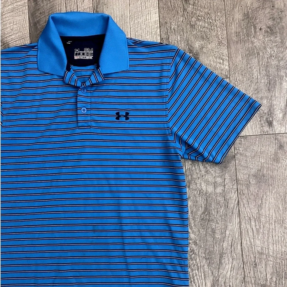 Under Armour Mens HeatGear Loose‎ Fit Striped Polo Shirt Blue Navy Small SM